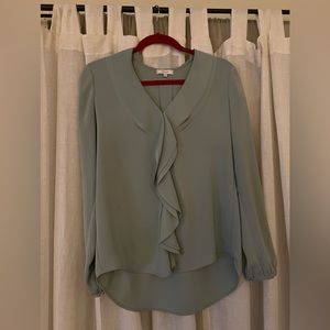 REISS Lolita Ruffle Front Blouse Green Size US 8
